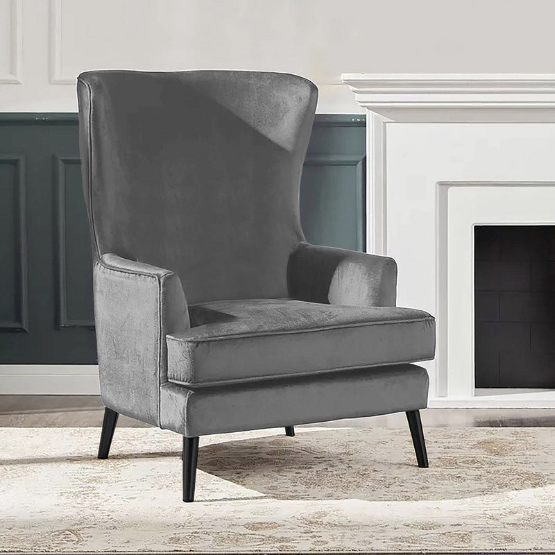 Velvet Royal Chair with Wingback and Arms - Gray - E7