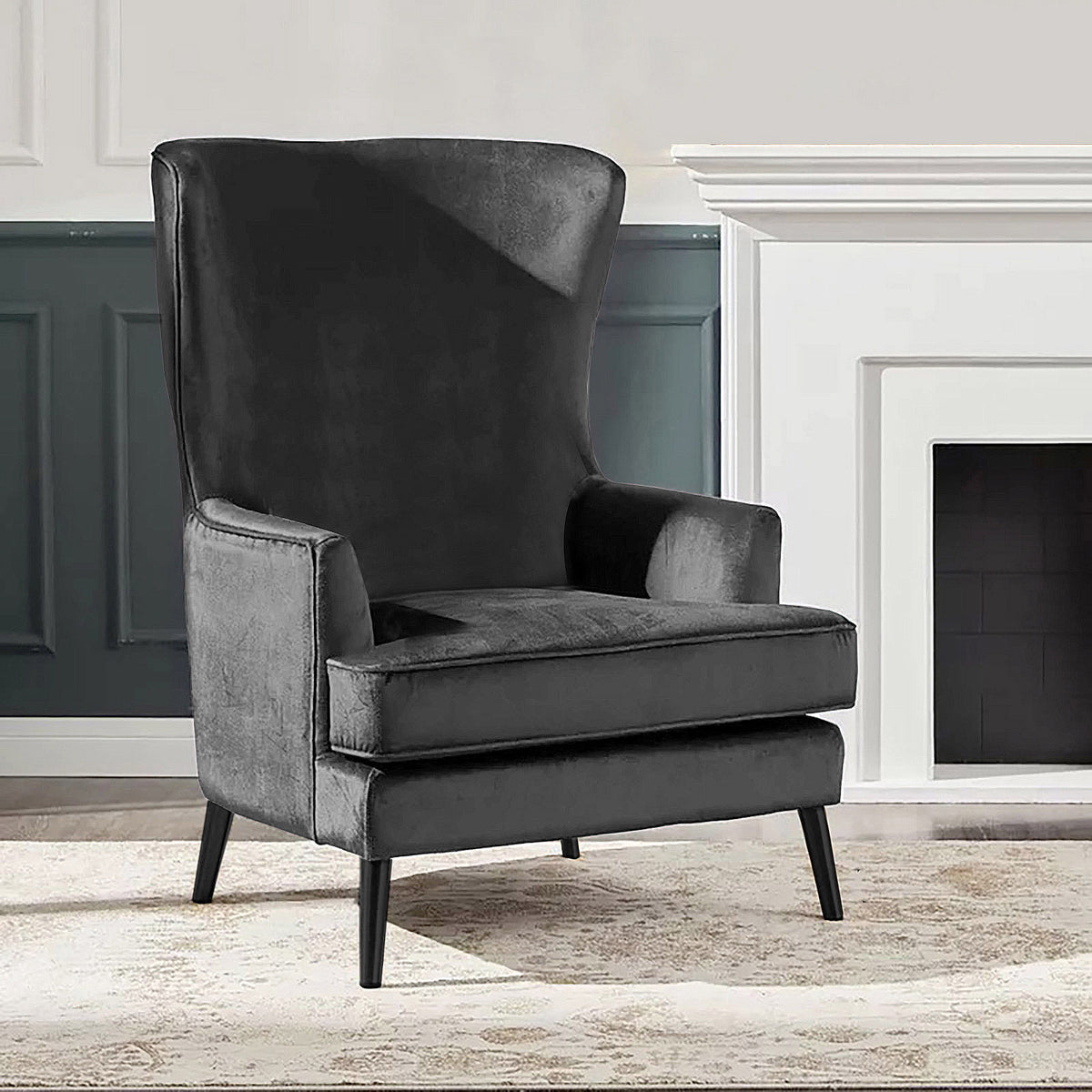 Velvet Royal Chair with Wingback and Arms - E7 Dark Grey