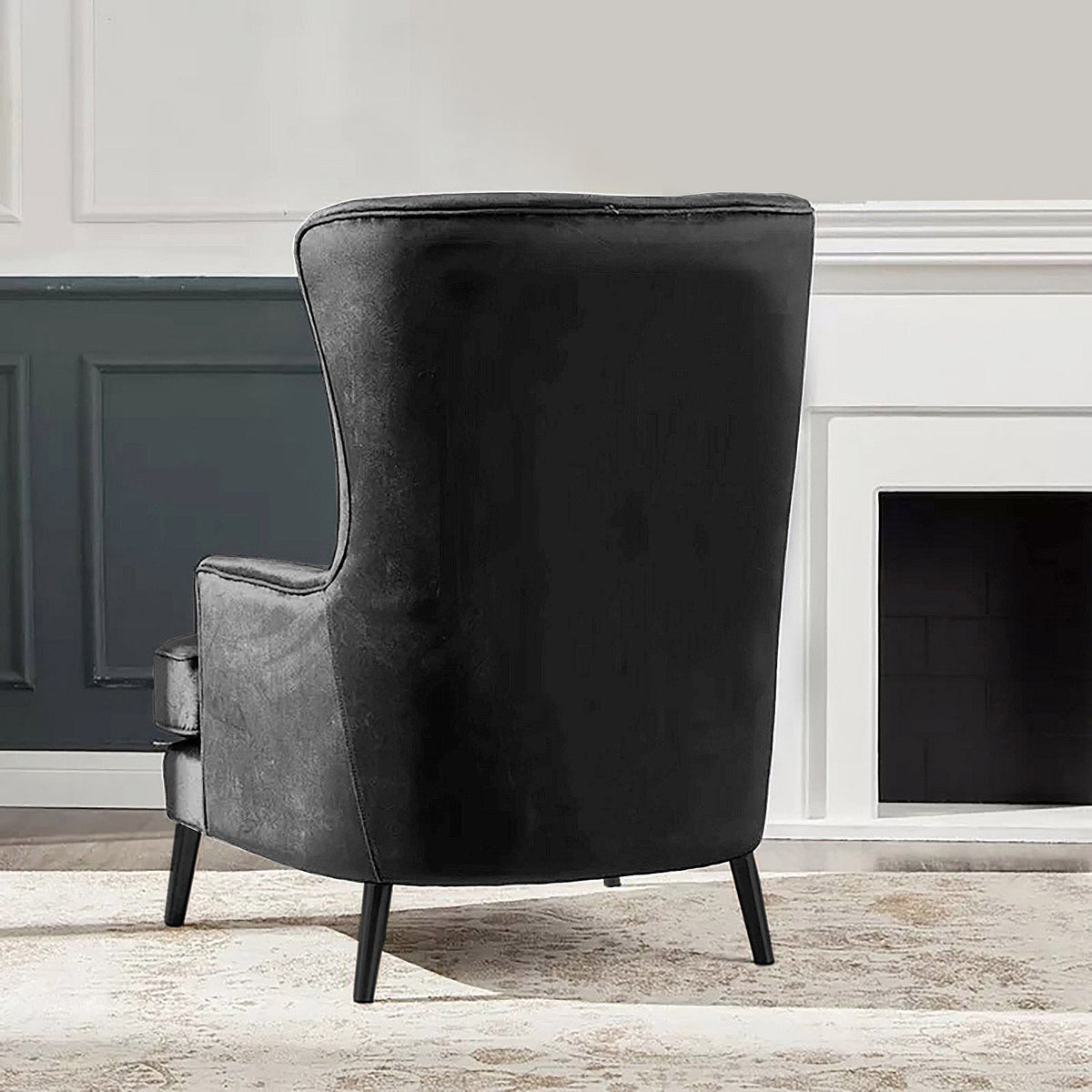 Velvet Royal Chair with Wingback and Arms - E7 Dark Grey