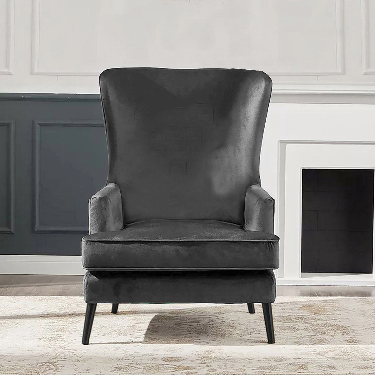 Velvet Royal Chair with Wingback and Arms - E7 Dark Grey