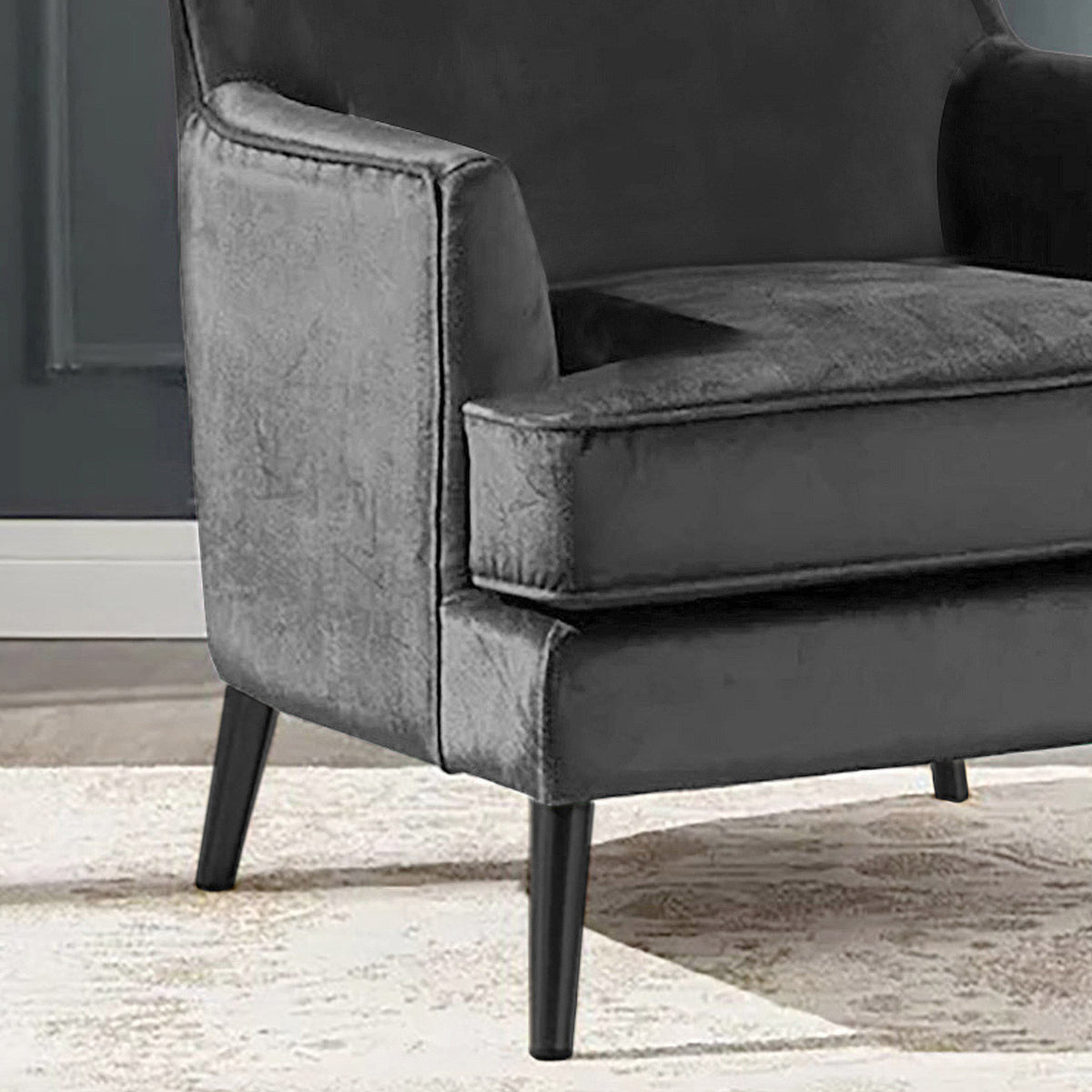 Velvet Royal Chair with Wingback and Arms - E7 Dark Grey