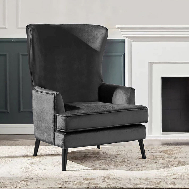 Velvet Royal Chair with Wingback and Arms - Dark Gray - E7