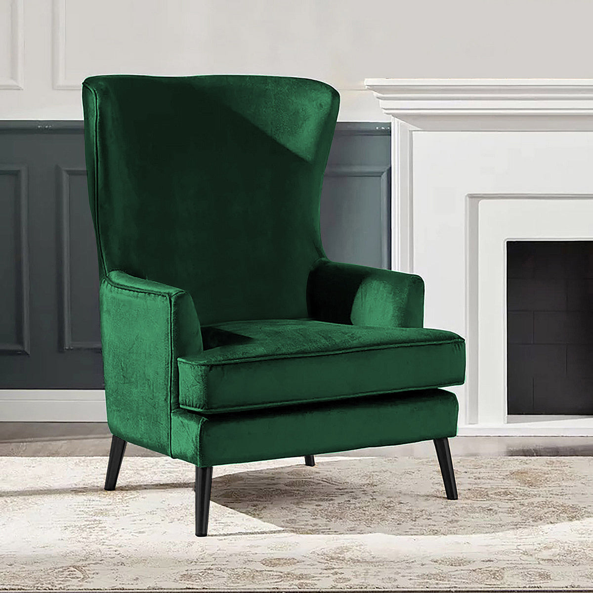 Velvet Royal Chair with Wingback and Arms - E7 Dark Green