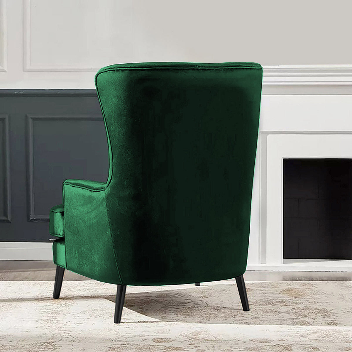 Velvet Royal Chair with Wingback and Arms - E7 Dark Green