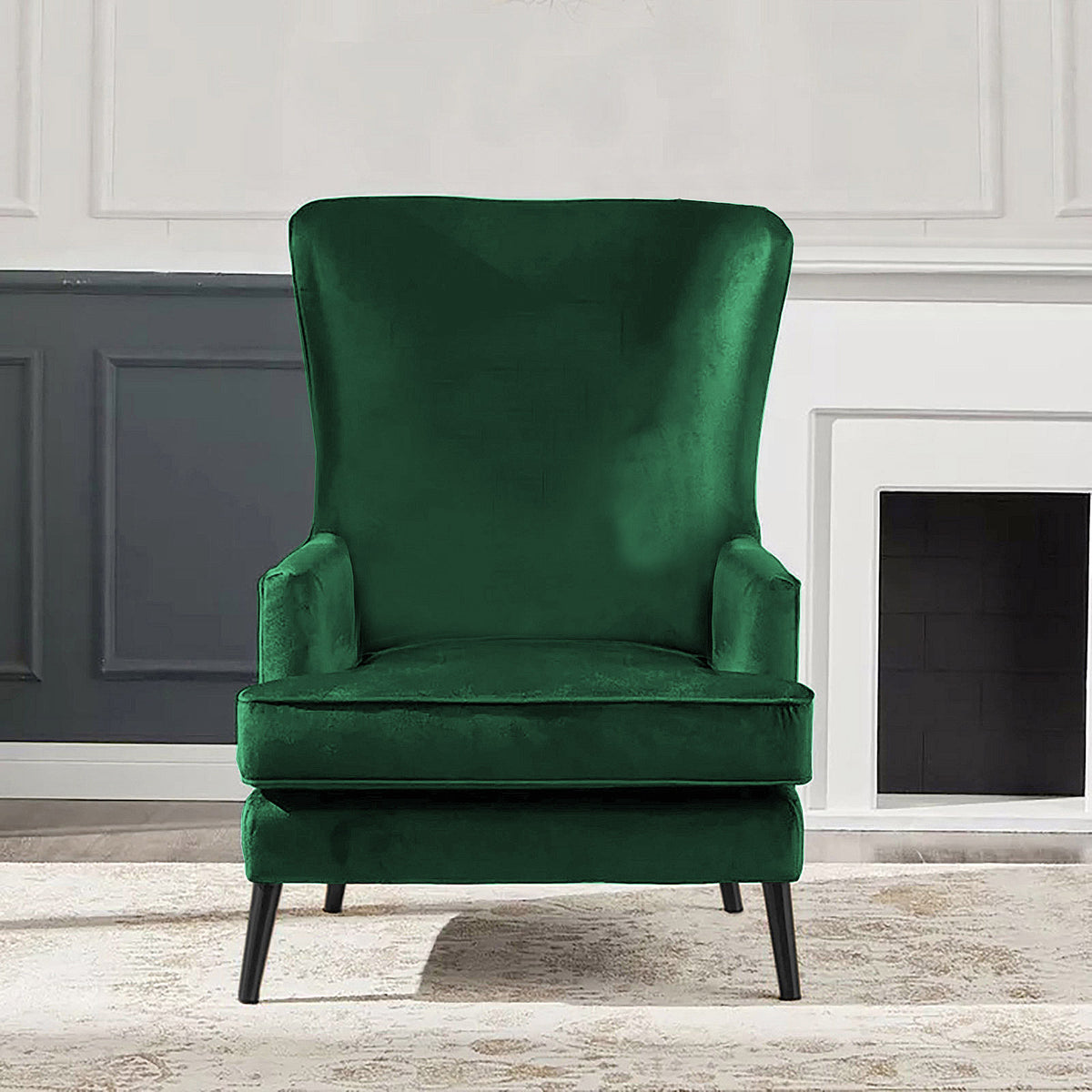 Velvet Royal Chair with Wingback and Arms - E7 Dark Green