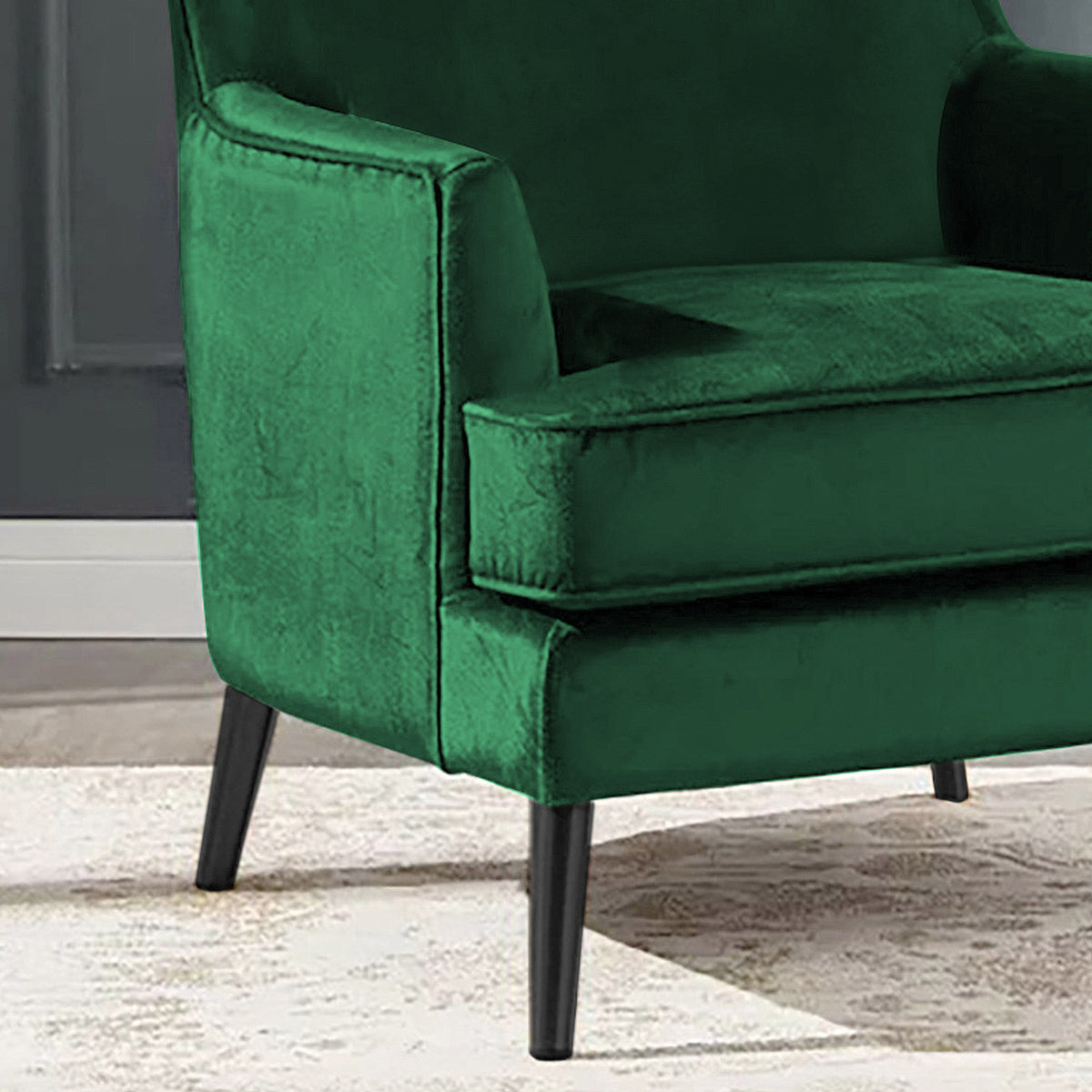 Velvet Royal Chair with Wingback and Arms - E7 Dark Green