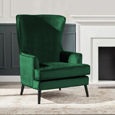 Velvet Royal Chair with Wingback and Arms - Dark Green - E7