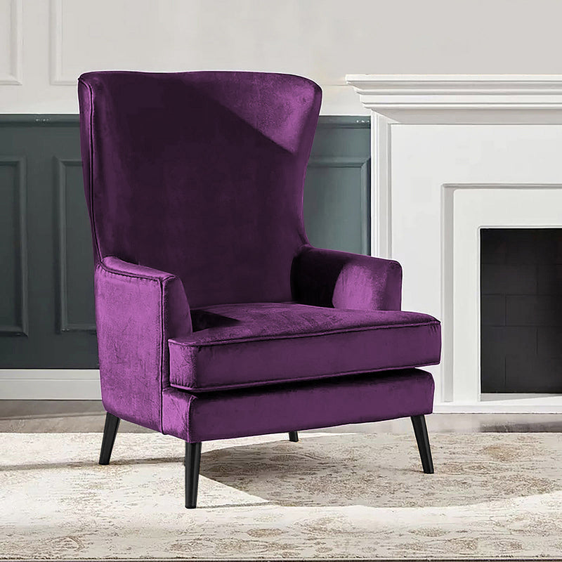 Velvet Royal Chair with Wingback and Arms - Dark Purple - E7