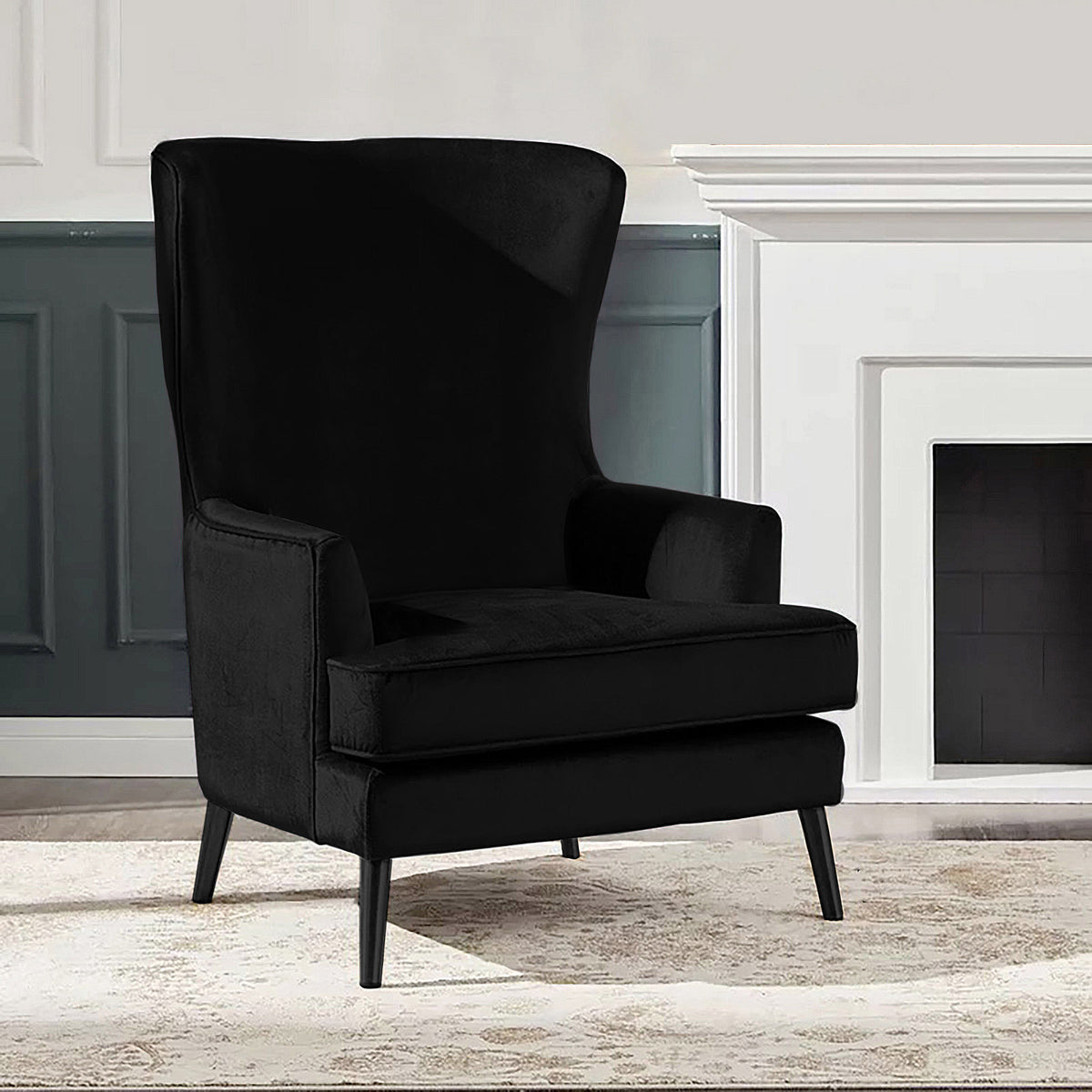 Velvet Royal Chair with Wingback and Arms - E7 Black