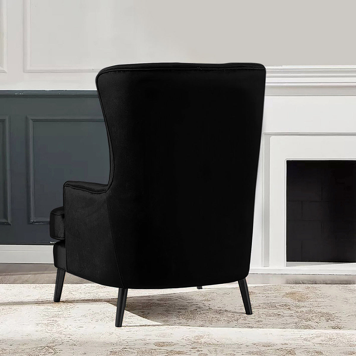 Velvet Royal Chair with Wingback and Arms - E7 Black