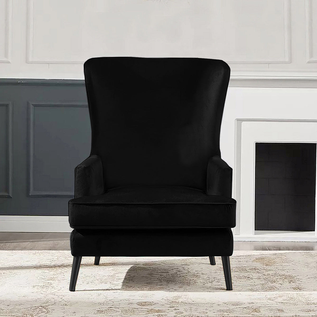 Velvet Royal Chair with Wingback and Arms - E7 Black