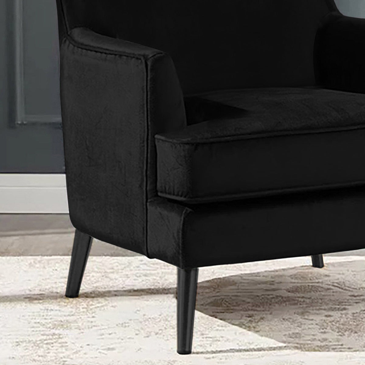 Velvet Royal Chair with Wingback and Arms - E7 Black