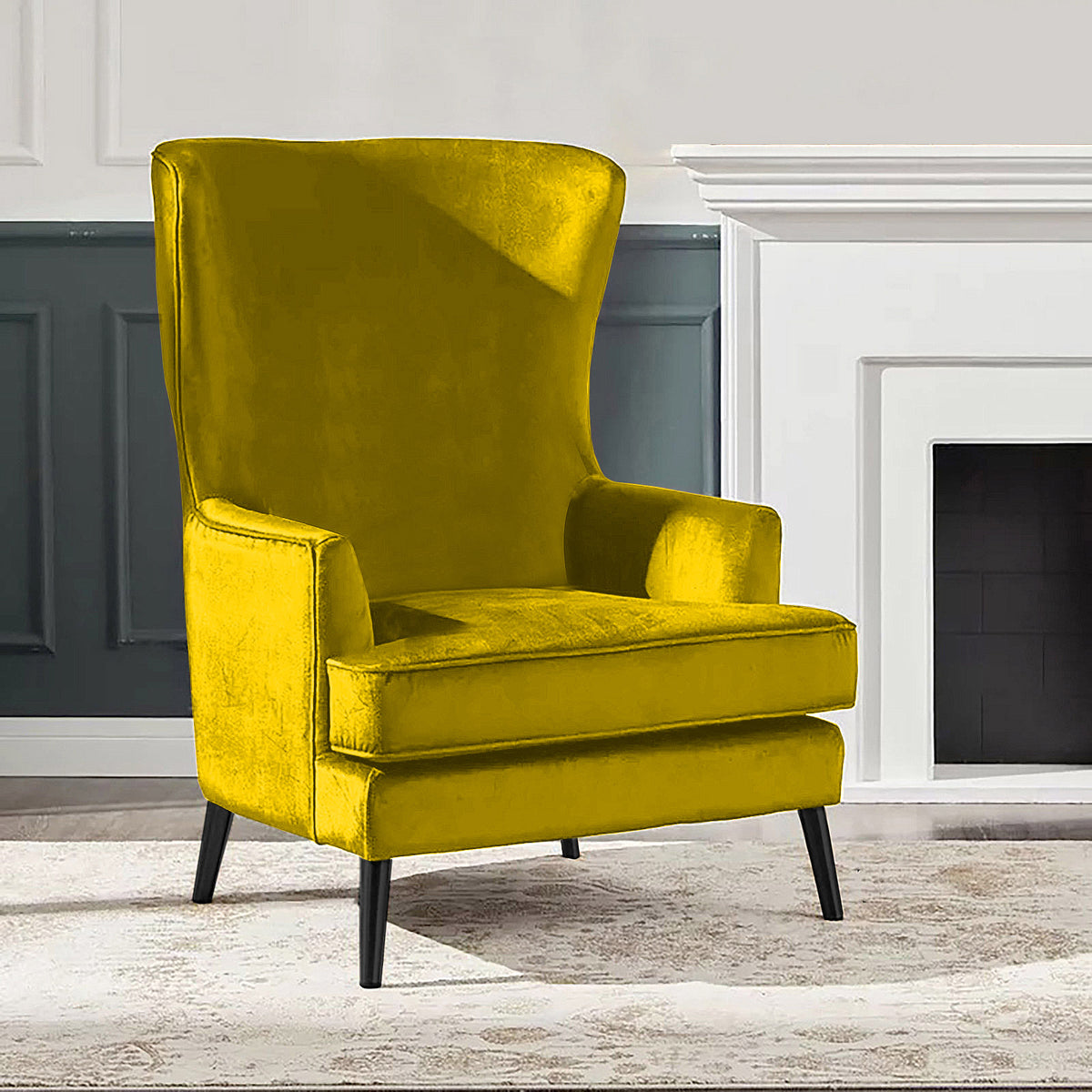 Velvet Royal Chair with Wingback and Arms - E7 Gold