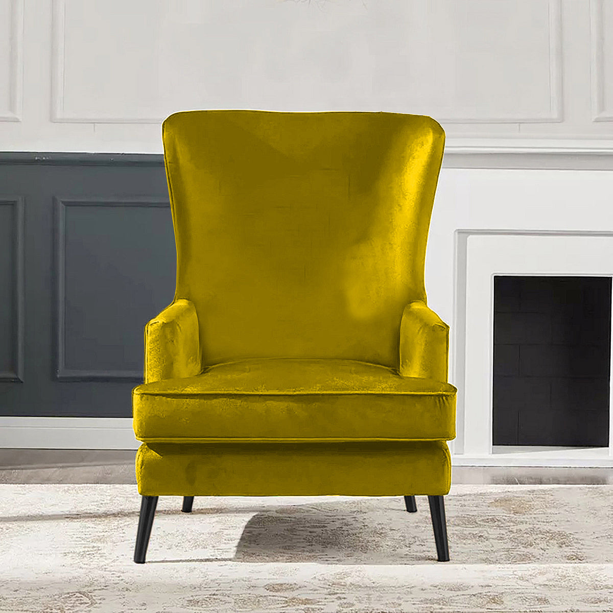 Velvet Royal Chair with Wingback and Arms - E7 Gold