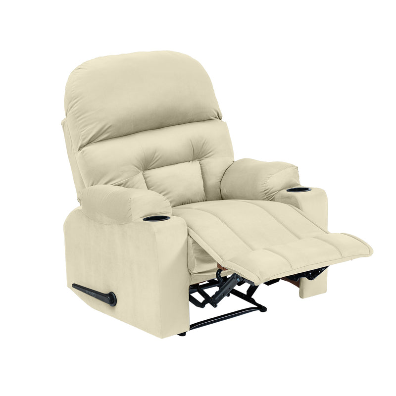 Velvet Rocking & Rotating Cinematic Recliner Chair with Cups Holder - Light Beige - NZ80