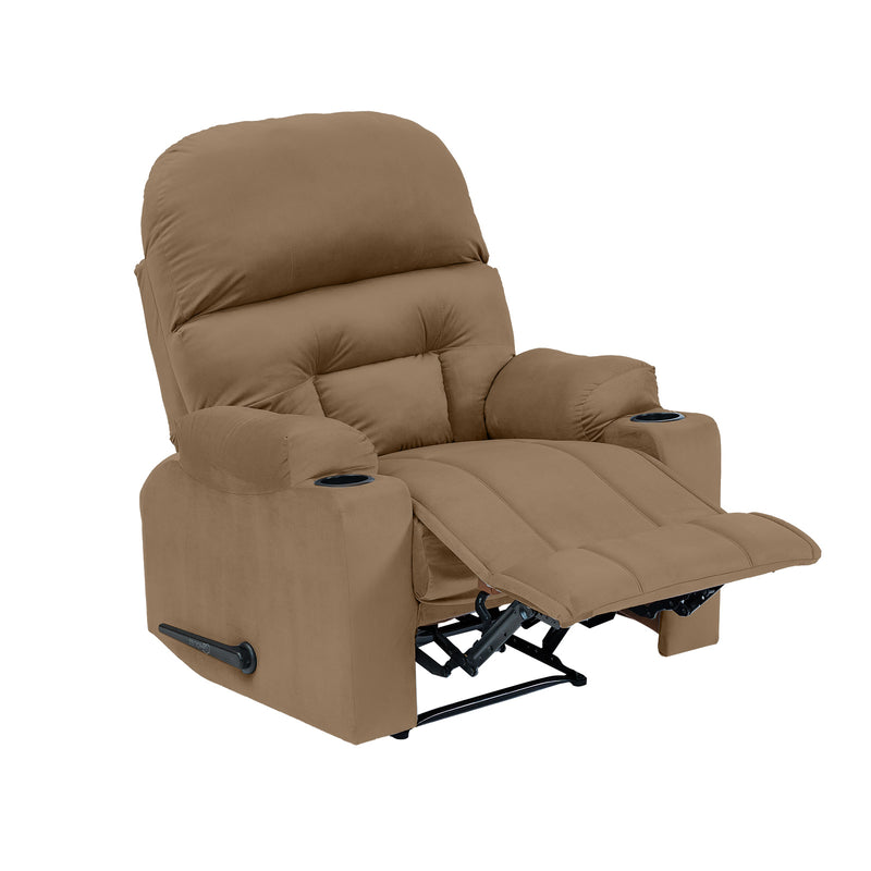 Velvet Rocking & Rotating Cinematic Recliner Chair with Cups Holder - Light Brown - NZ80
