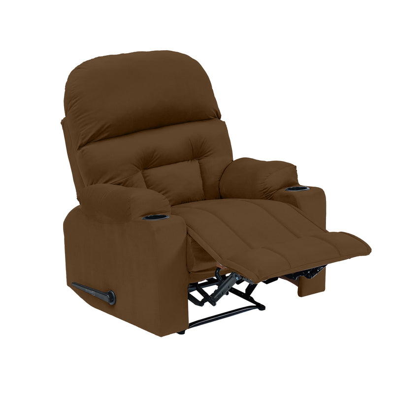 Velvet Rocking Cinematic Recliner Chair with Cups Holder - Brown - NZ80