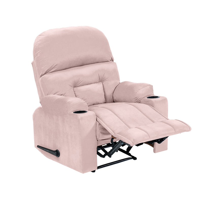 Velvet Rocking Cinematic Recliner Chair with Cups Holder - Light Pink - NZ80
