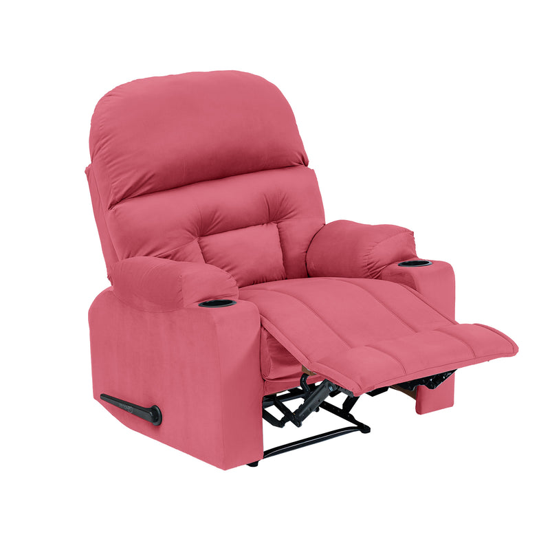 Velvet Rocking Cinematic Recliner Chair with Cups Holder - Dark Pink - NZ80