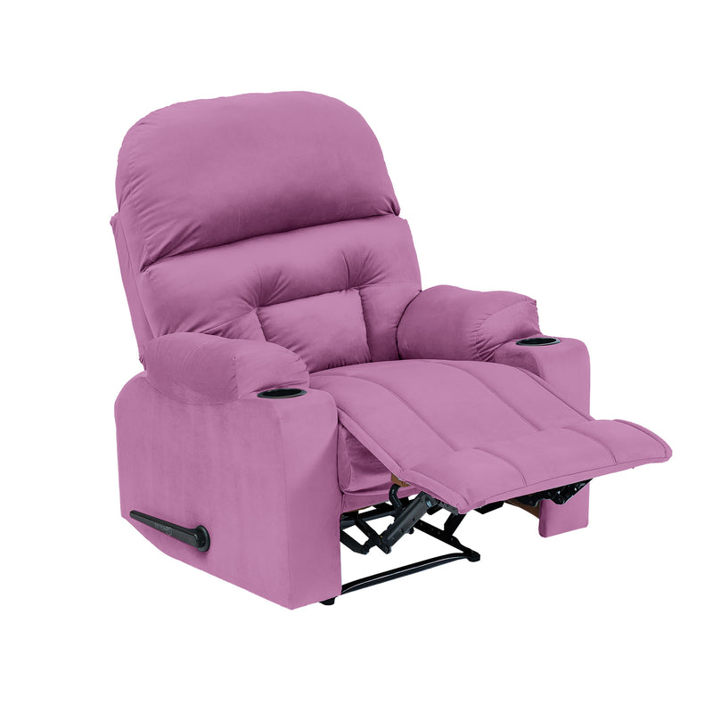 Velvet Rocking Cinematic Recliner Chair with Cups Holder - Light Purple - NZ80