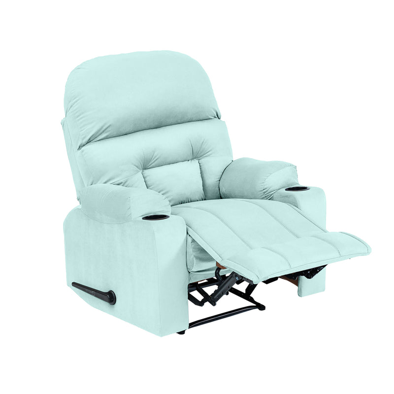 Velvet Rocking & Rotating Cinematic Recliner Chair with Cups Holder - Light Turquoise - NZ80
