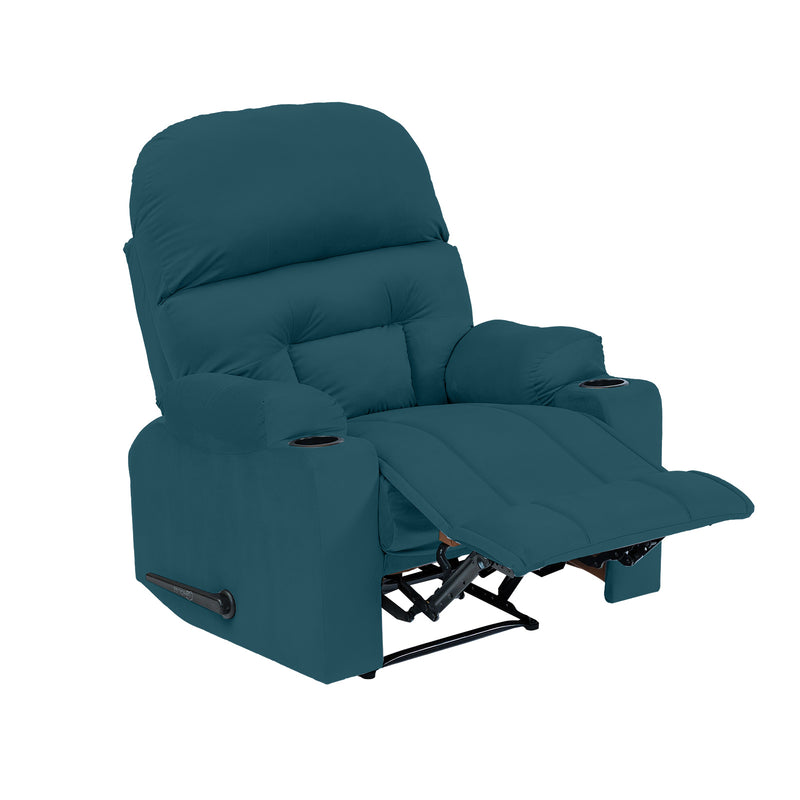 Velvet Rocking Cinematic Recliner Chair with Cups Holder - Dark Turquoise - NZ80