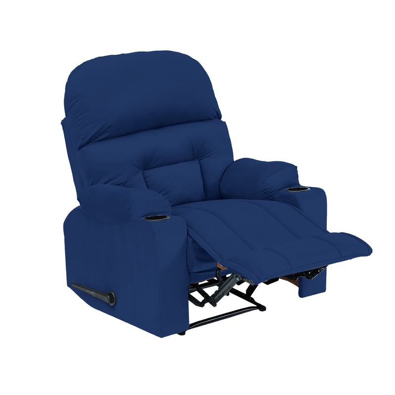 Velvet Rocking Cinematic Recliner Chair with Cups Holder - Dark Blue - NZ80
