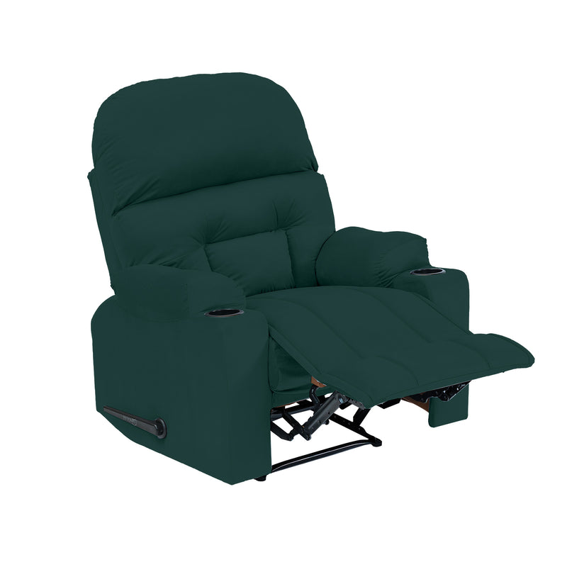 Velvet Classic Cinematic Recliner Chair with Cups Holder - Dark Green - NZ80