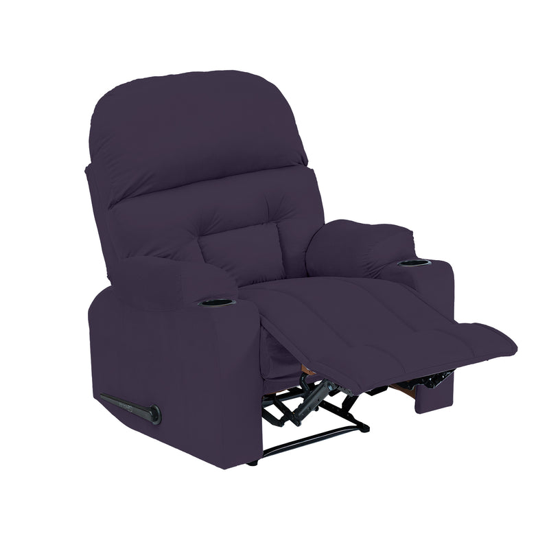 Velvet Rocking Cinematic Recliner Chair with Cups Holder - Dark Purple - NZ80