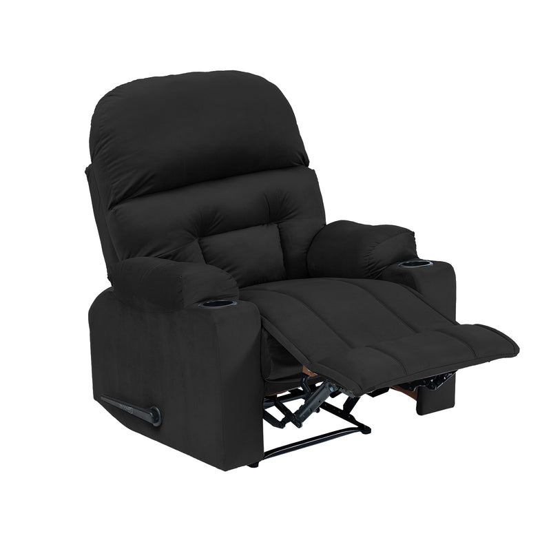 Velvet Rocking & Rotating Cinematic Recliner Chair with Cups Holder - Black - NZ80