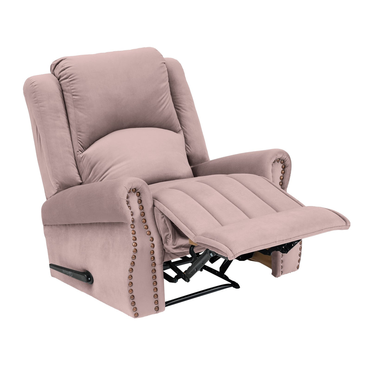 Velvet Recliner Chair - NZ120 Light Pink Rocking & Rotating