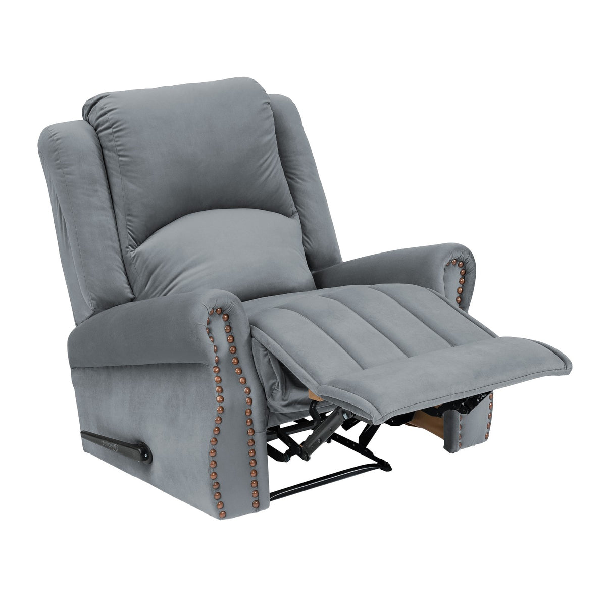 Velvet Recliner Chair - NZ120 Grey Rocking & Rotating