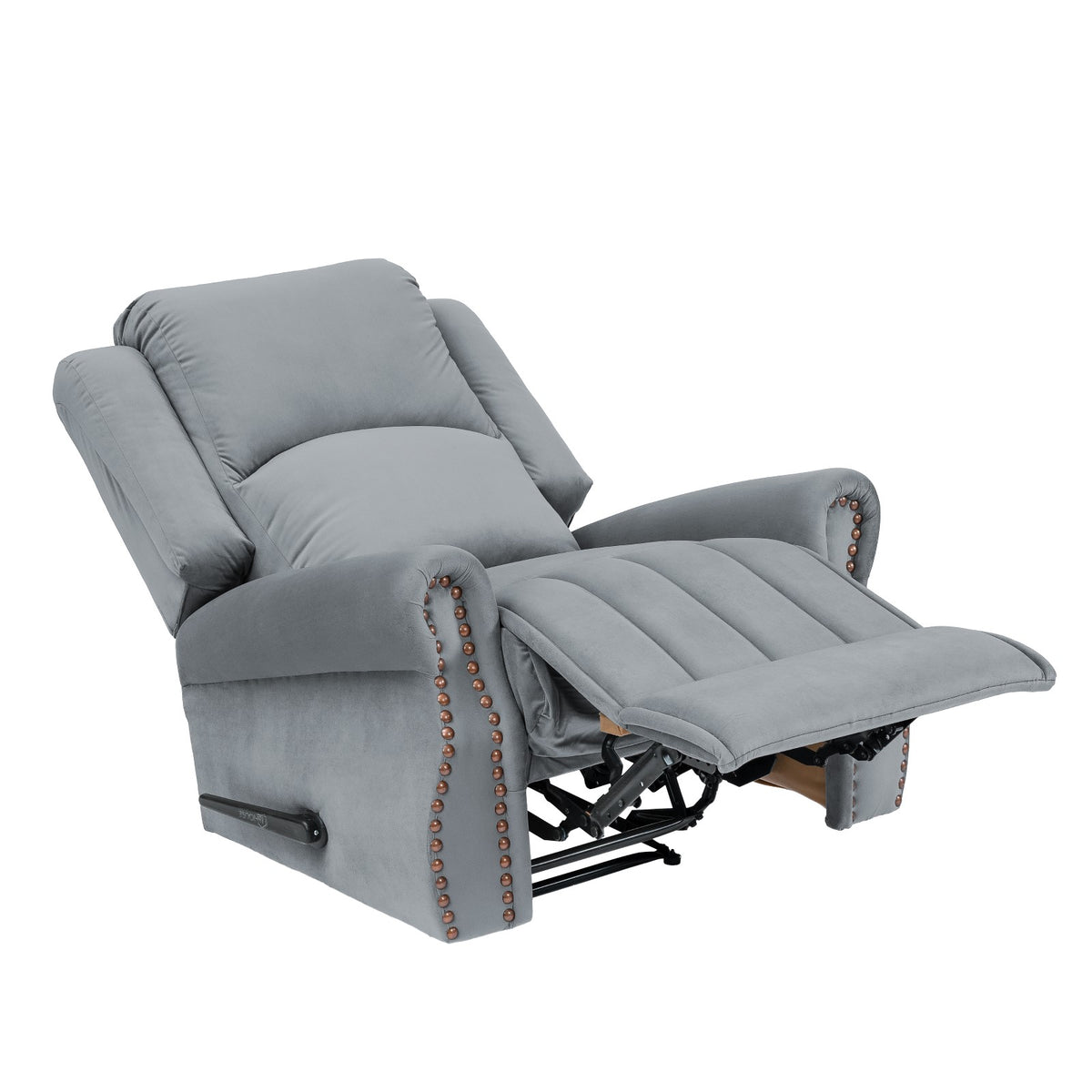 Velvet Recliner Chair - NZ120 Grey Rocking & Rotating