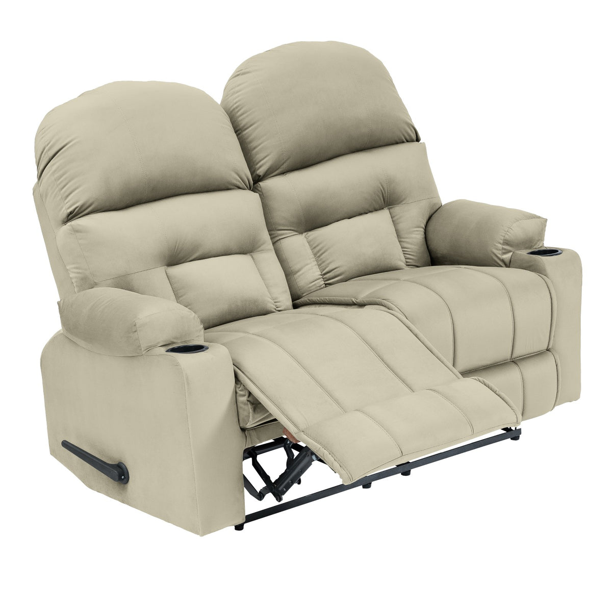 Velvet Double Cinematic Recliner Chair with Cups Holder - NZ80 Light Beige
