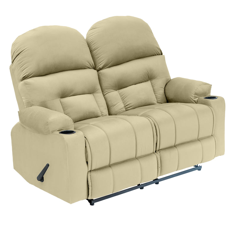 Velvet Double Cinematic Recliner Chair with Cups Holder - Dark Ivory - NZ80