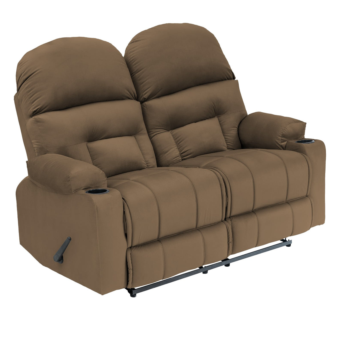 Velvet Double Cinematic Recliner Chair with Cups Holder - NZ80 Light Brown
