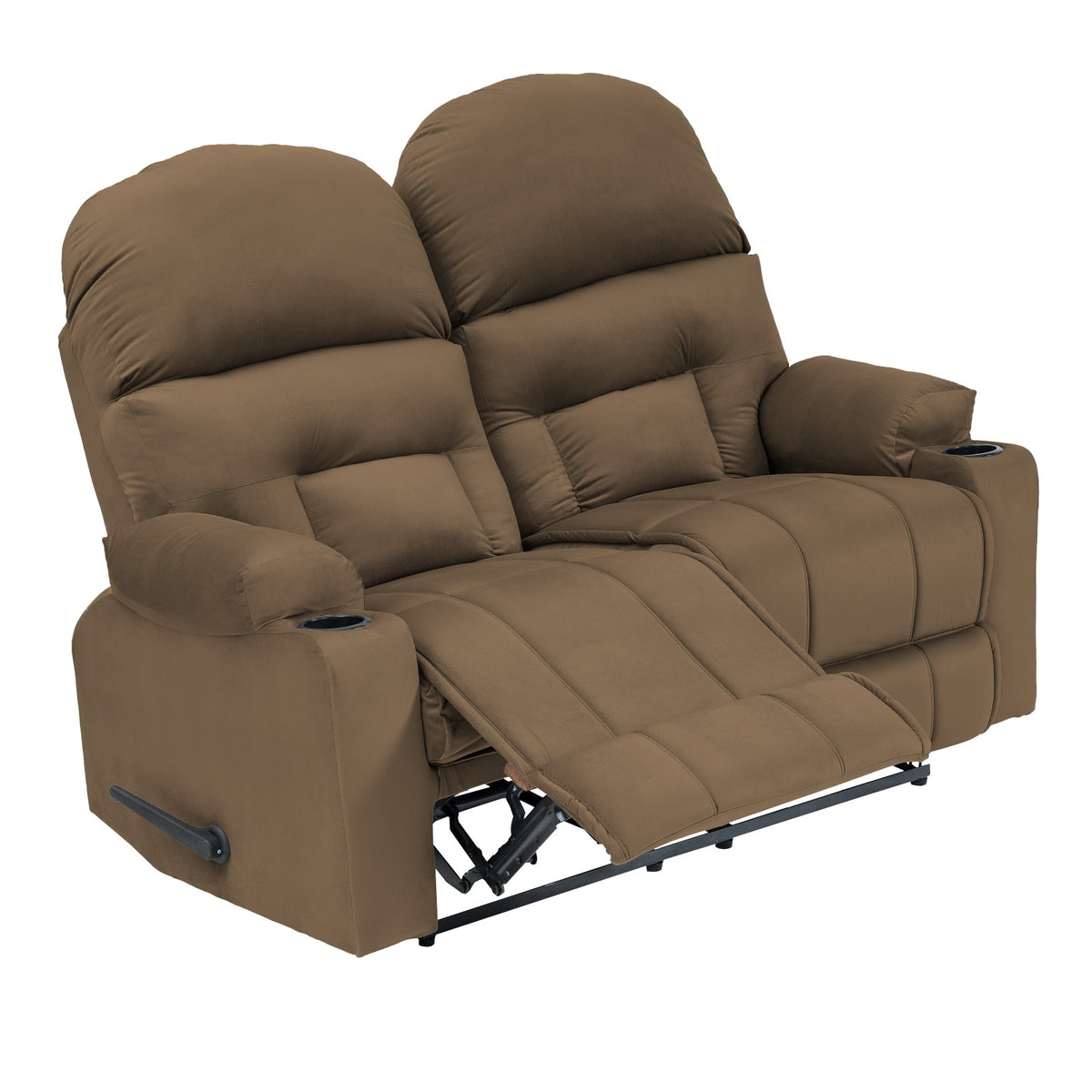 Velvet Double Cinematic Recliner Chair with Cups Holder - NZ80 Light Brown