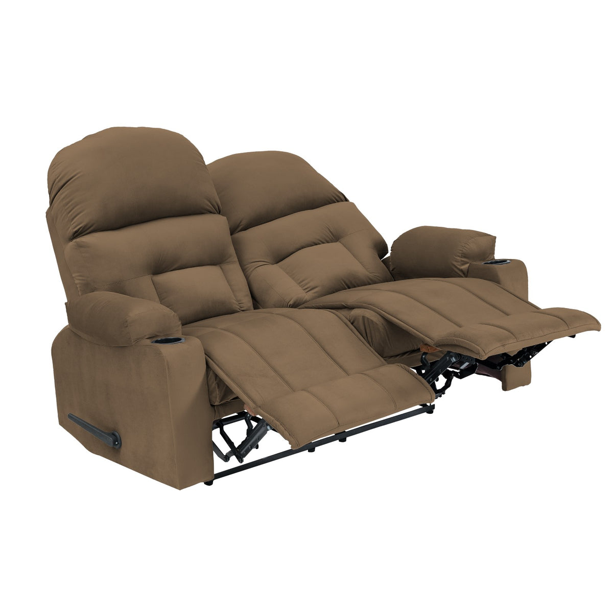 Velvet Double Cinematic Recliner Chair with Cups Holder - NZ80 Light Brown
