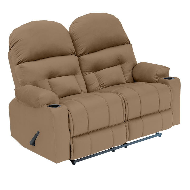 Velvet Double Cinematic Recliner Chair with Cups Holder - Light Brown - NZ80
