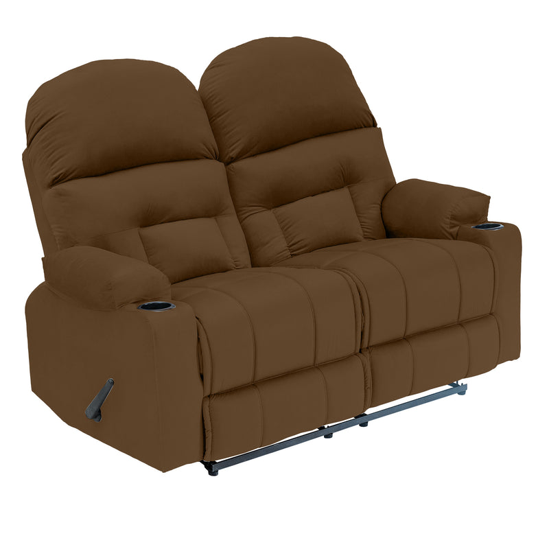 Velvet Double Cinematic Recliner Chair with Cups Holder - Brown - NZ80