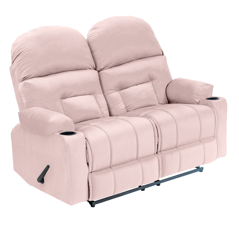 Velvet Double Cinematic Recliner Chair with Cups Holder - Light Pink - NZ80