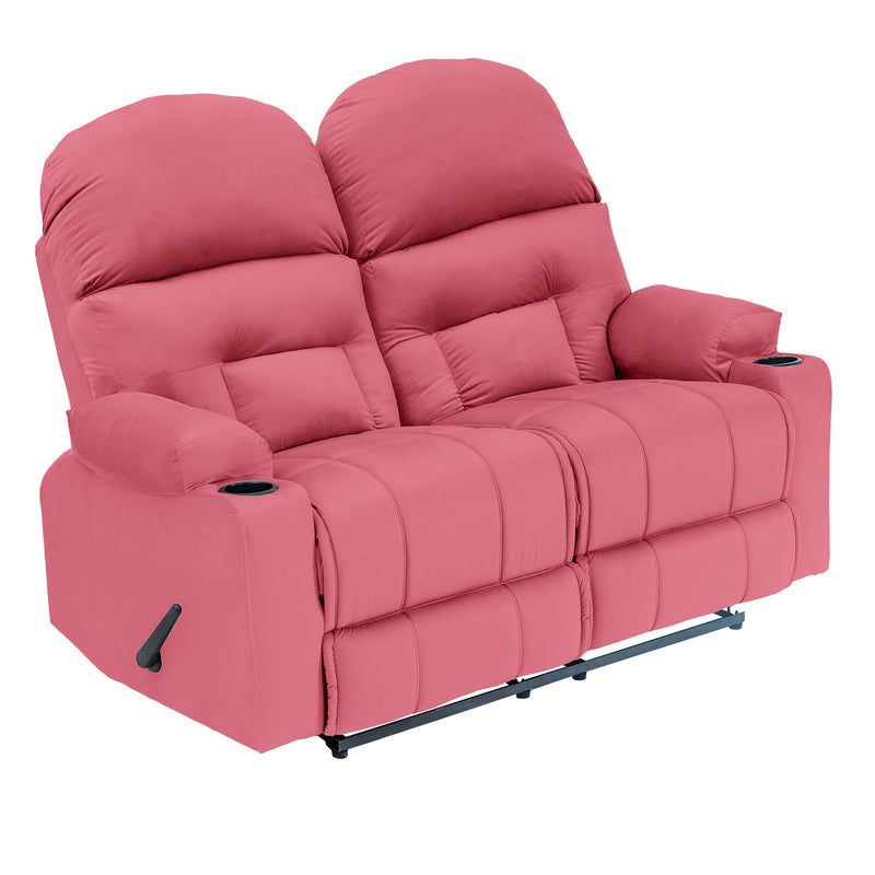 Velvet Double Cinematic Recliner Chair with Cups Holder - Dark Pink - NZ80