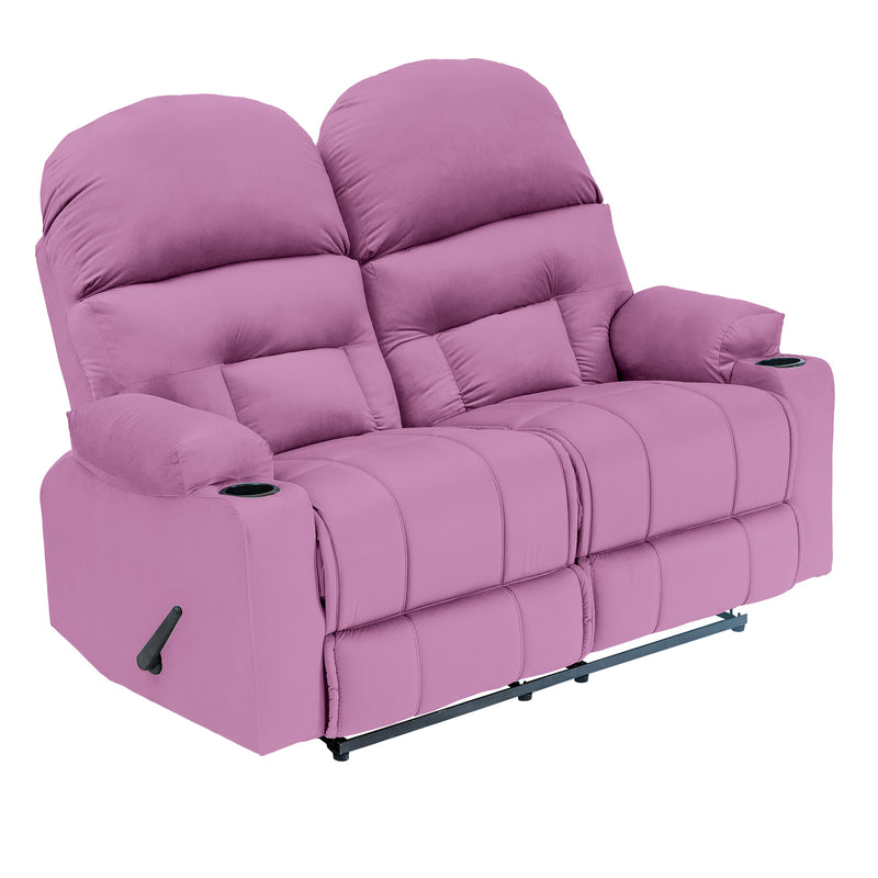 Velvet Double Cinematic Recliner Chair with Cups Holder - Light Purple - NZ80