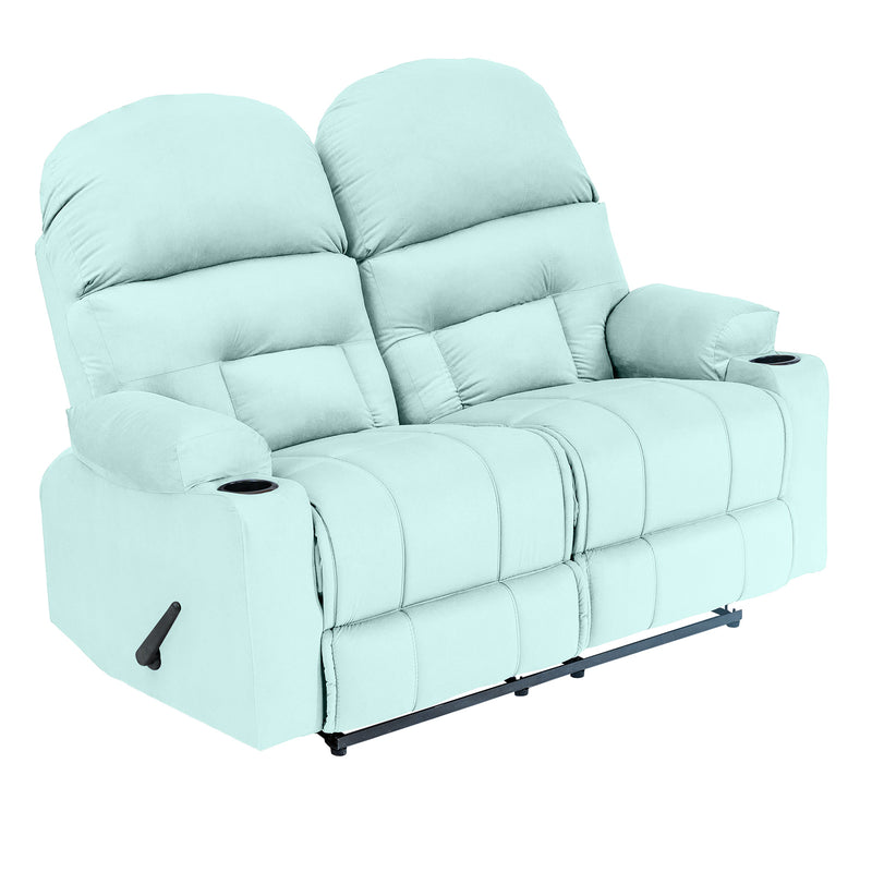 Velvet Double Cinematic Recliner Chair with Cups Holder - Light Turquoise - NZ80