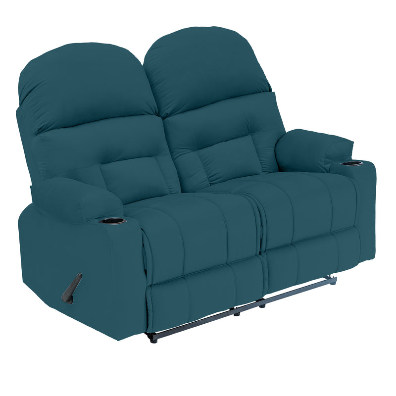 Velvet Double Cinematic Recliner Chair with Cups Holder - Dark Turquoise - NZ80