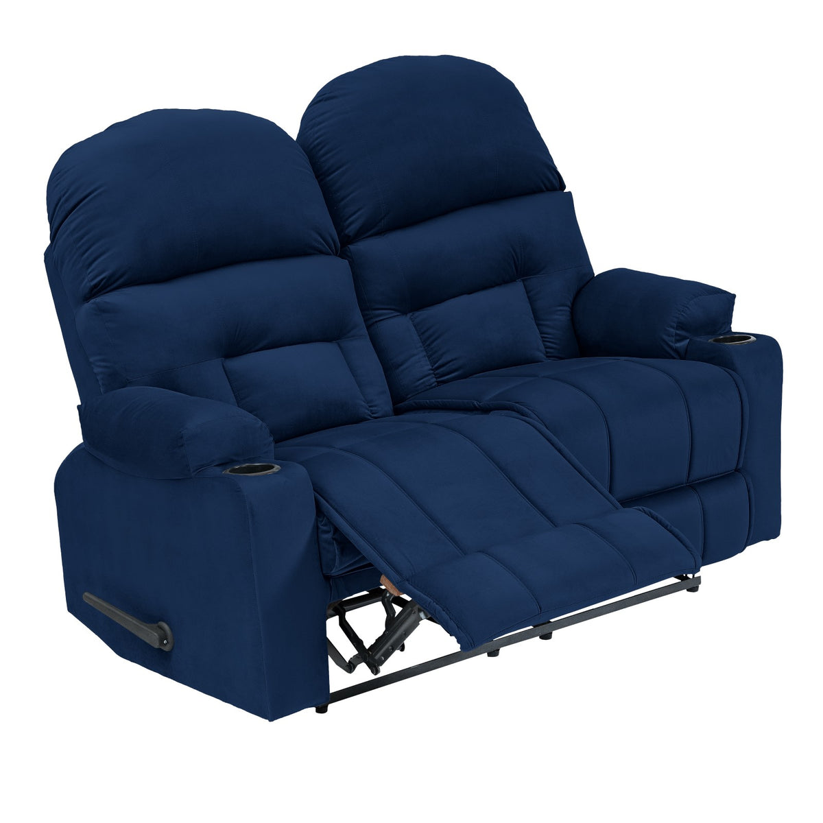Velvet Double Cinematic Recliner Chair with Cups Holder - NZ80 Dark Blue