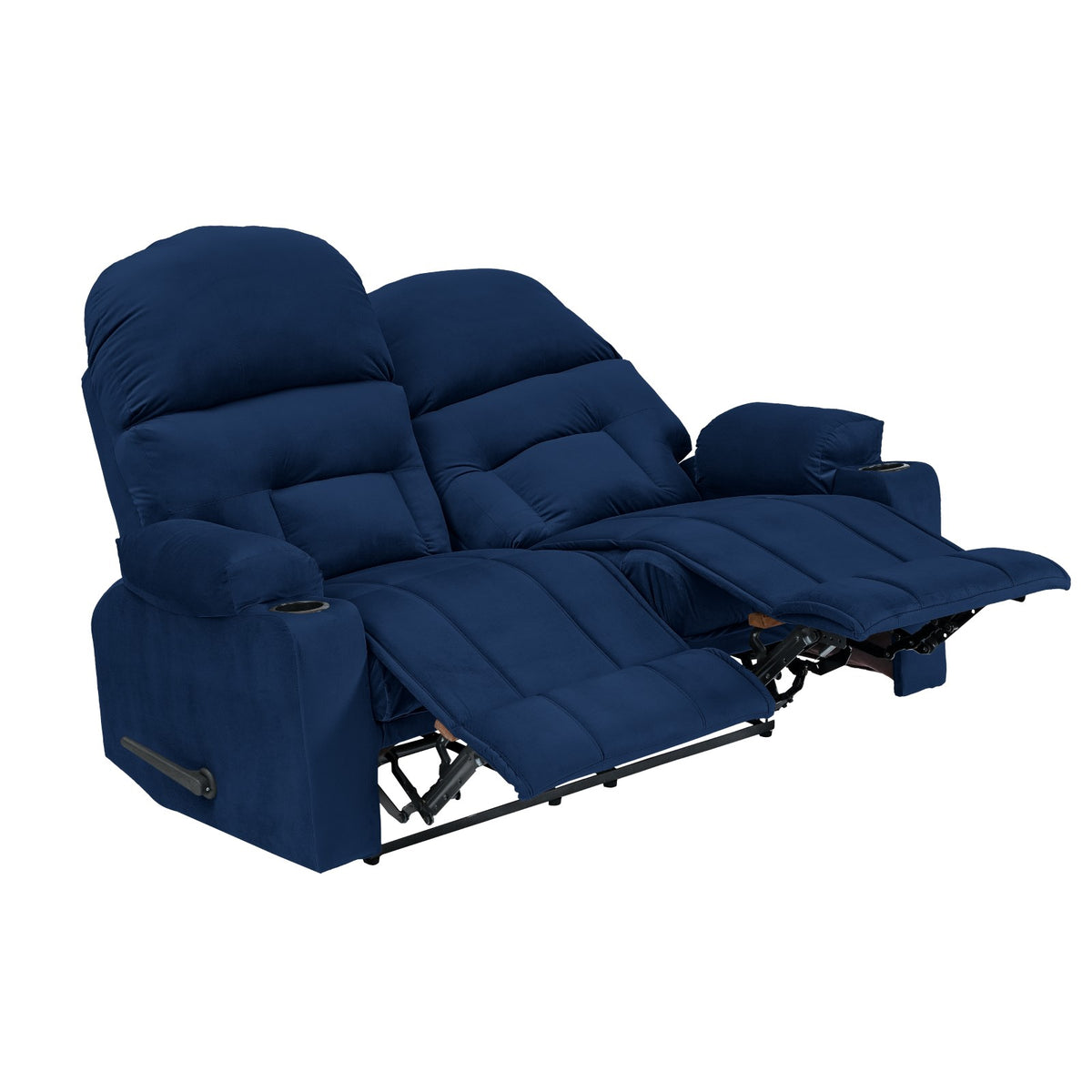 Velvet Double Cinematic Recliner Chair with Cups Holder - NZ80 Dark Blue