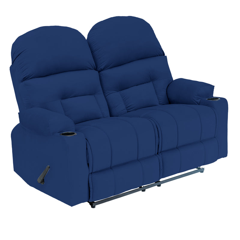 Velvet Double Cinematic Recliner Chair with Cups Holder - Dark Blue - NZ80