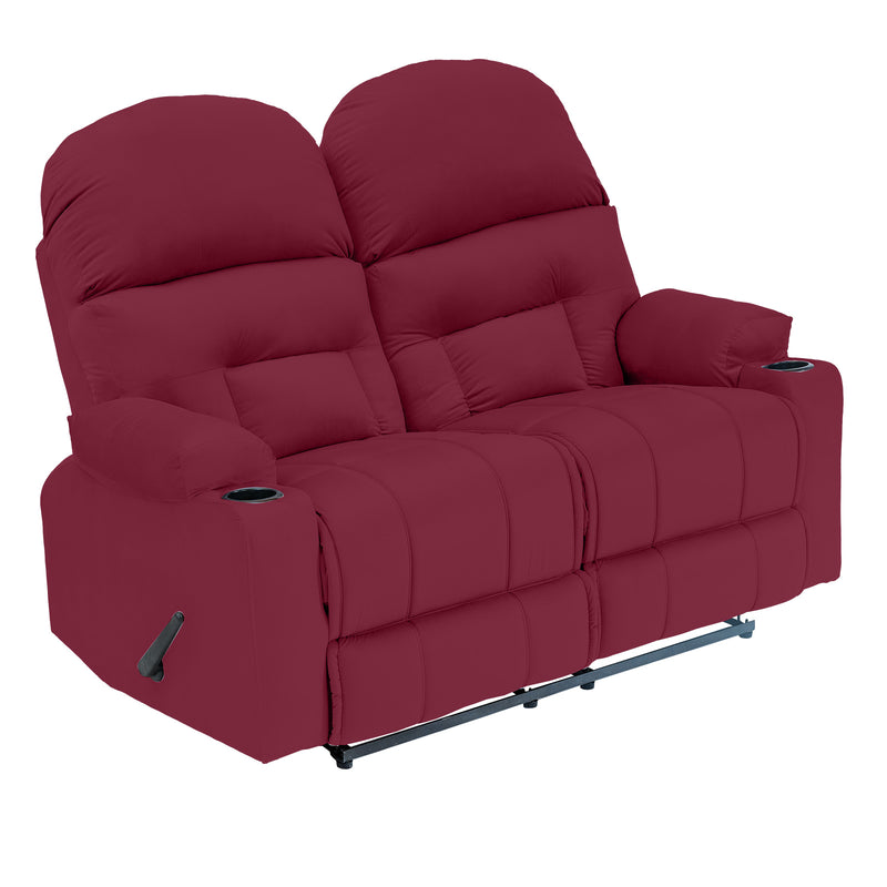 Velvet Double Cinematic Recliner Chair with Cups Holder - Burgundy - NZ80