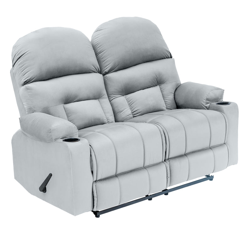Velvet Double Cinematic Recliner Chair with Cups Holder - Grey - NZ80